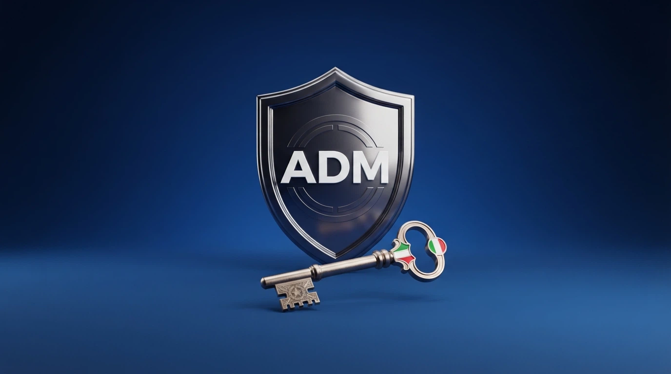 Il logo dell'Agenzia delle Dogane e dei Monopoli accanto alla dicitura «Concessionario ADM» e al simbolo del Registro Unico degli Autoesclusi.