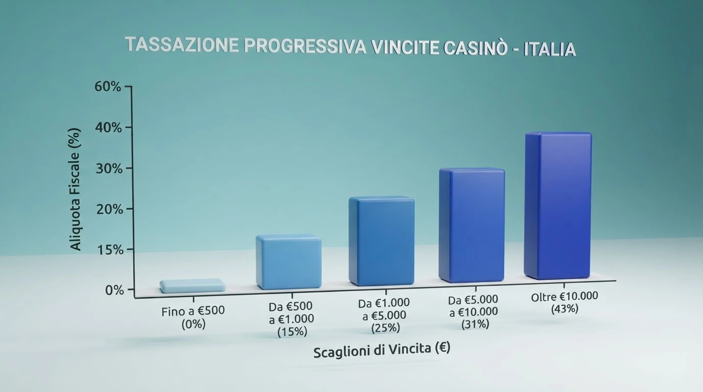 Rappresentazione visiva degli scaglioni progressivi dell'imposta unica con le aliquote e le fasce di vincita