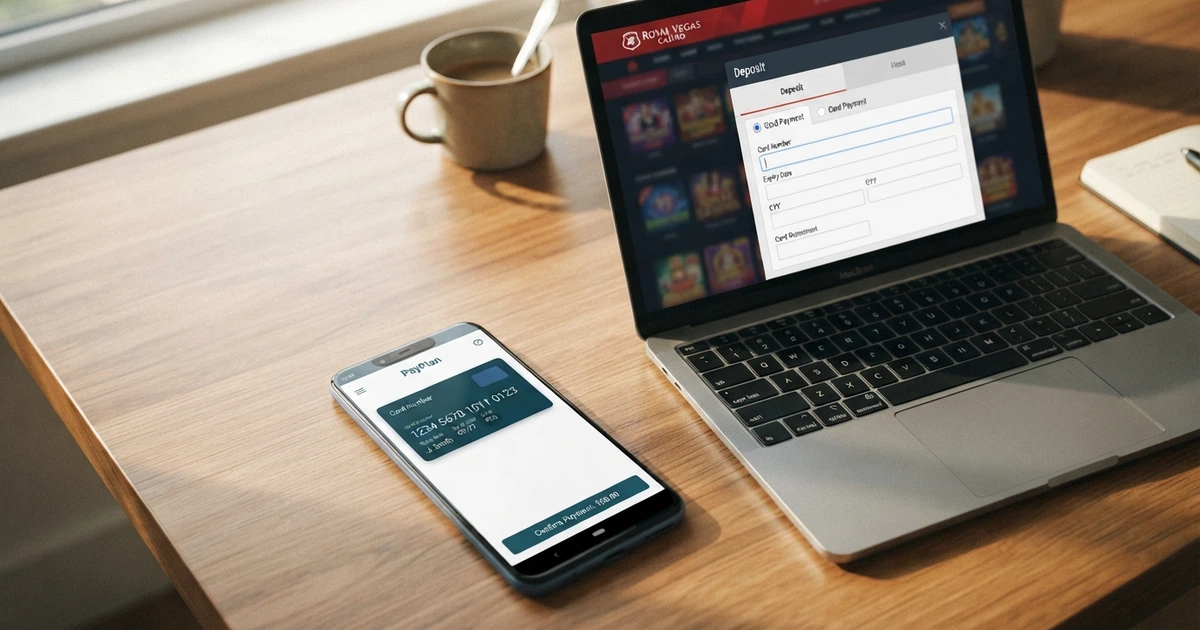 La schermata dell'app Klarna con una carta virtuale generata accanto all'interfaccia di deposito di un casinò online, su uno schermo di smartphone.
