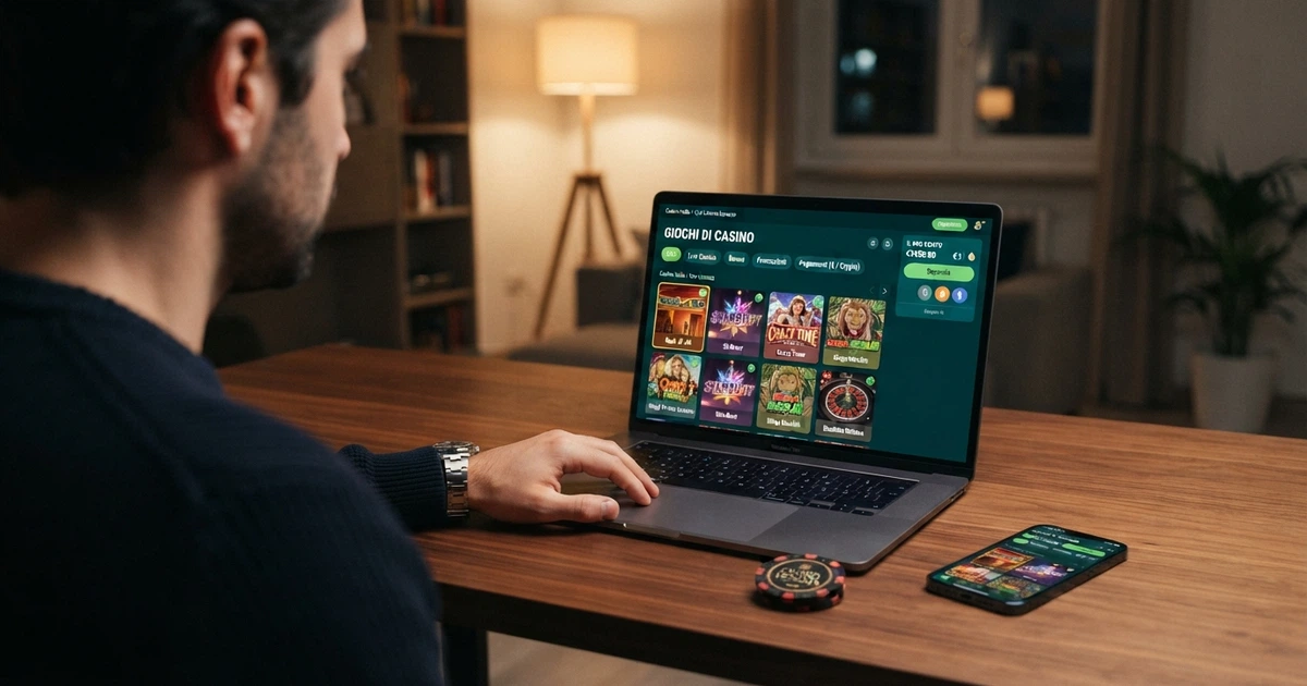 Interfaccia in italiano di un casinò online con licenza Curacao, con sezione giochi, bonus e metodi di pagamento in evidenza