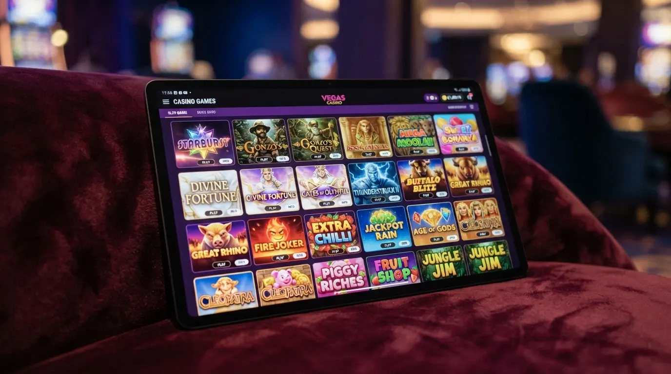 Una griglia di slot machine nell'interfaccia di un'app casino per Android con copertine di giochi Popolari