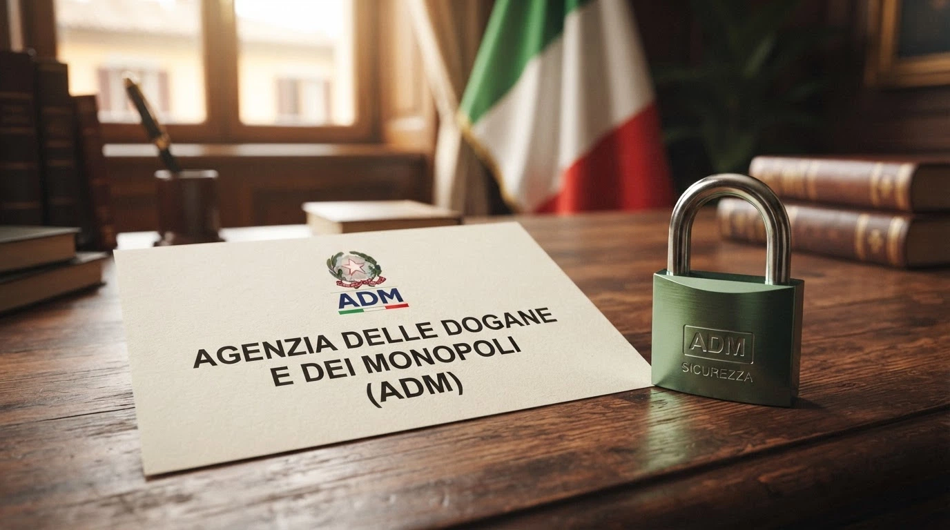 Il logo dell'Agenzia delle Dogane e dei Monopoli su sfondo istituzionale, con la dicitura «Concessionari autorizzati al gioco a distanza» e un lucchetto verde