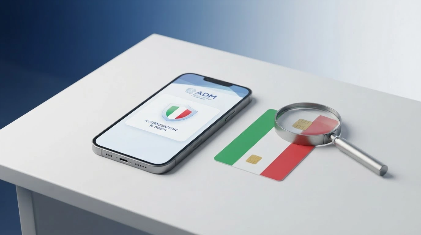 Il logo dell'Agenzia delle Dogane e dei Monopoli accanto al registro online dei concessionari e alla tessera sanitaria per lo SPID