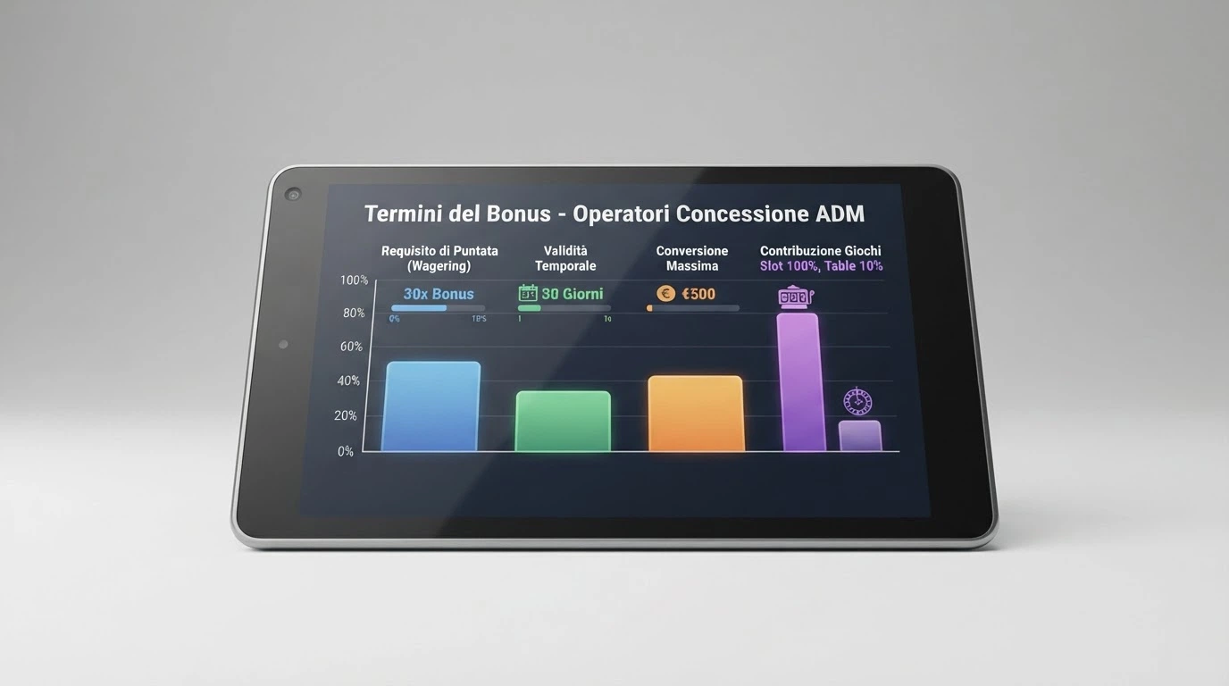 Tabella comparativa con loghi e importi dei bonus benvenuto offerti dagli operatori ADM nel 2026