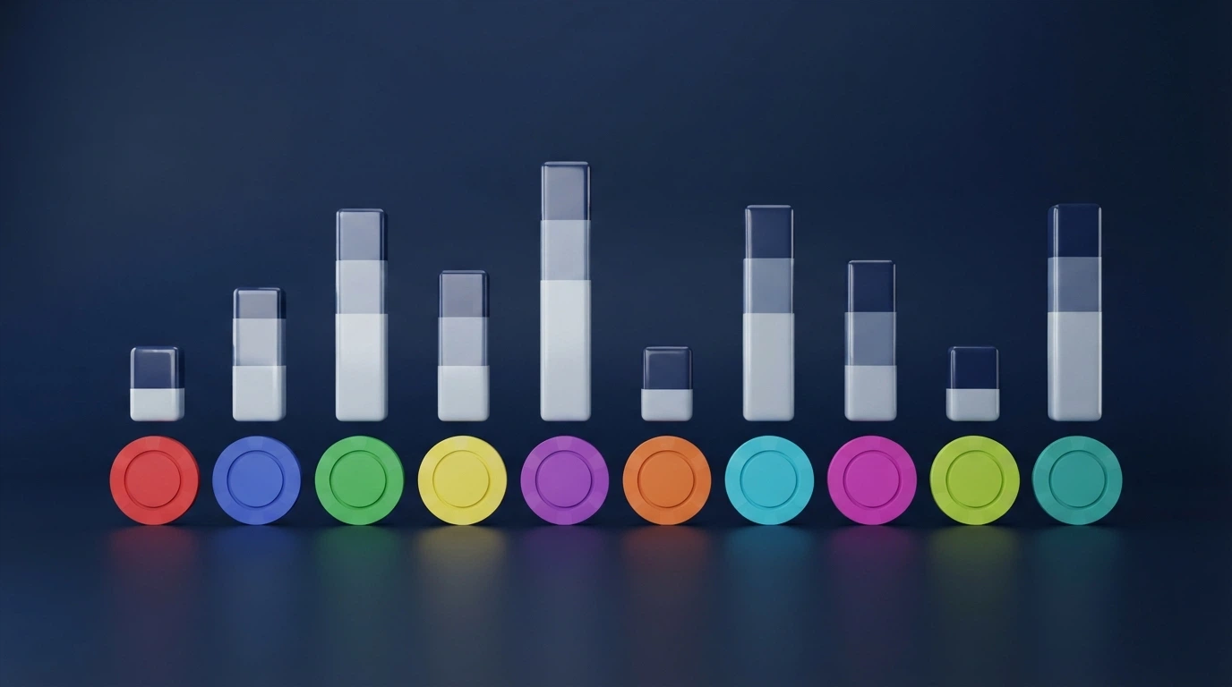 Una tabella comparativa stilizzata con le icone dei 10 casino BNB recensiti, affiancate da grafici a barre che rappresentano bonus, catalogo giochi e trasparenza della licenza