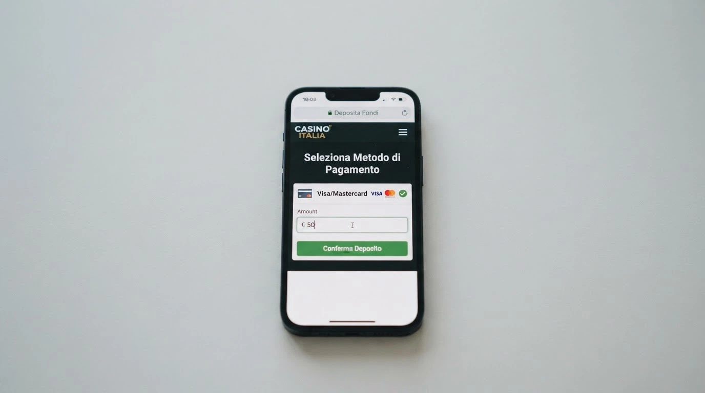 Schermata della procedura di deposito in un casinò online con l'opzione carta selezionata e il logo Revolut visibile