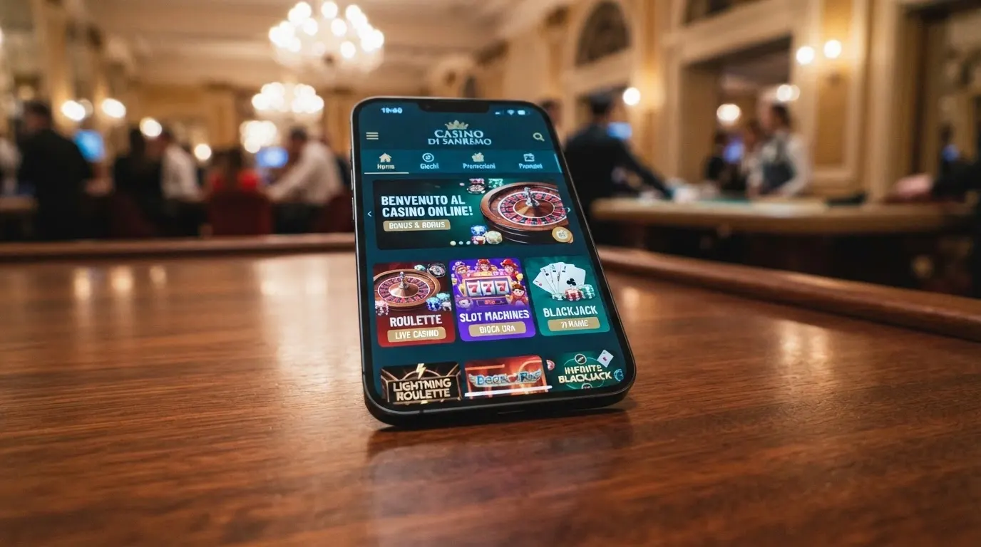 L'interfaccia della piattaforma di gioco online del Casinò di Sanremo con le categorie roulette, slot e blackjack in evidenza