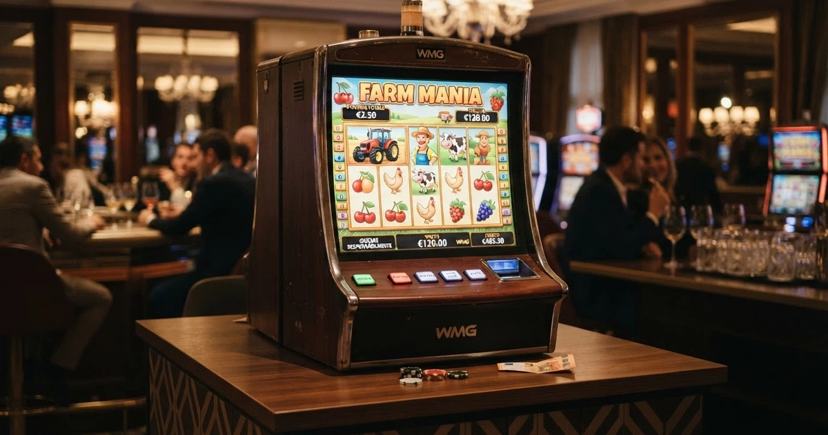 Una schermata di una slot machine WMG con rulli colorati, simboli a tema e l'interfaccia di gioco