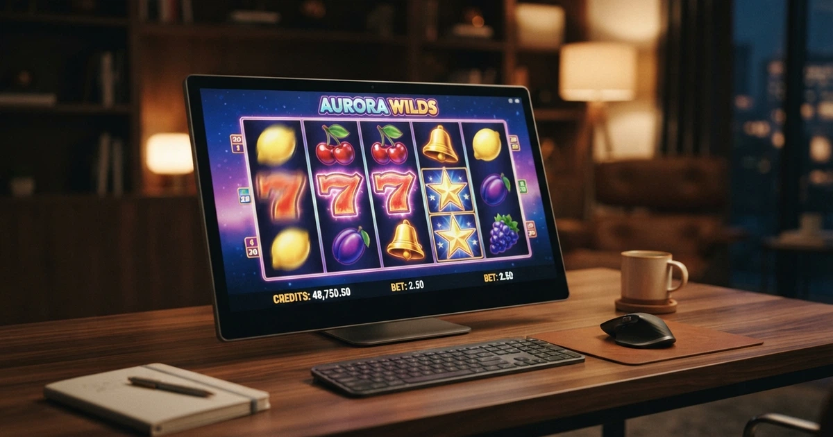 Schermata di una slot machine online in modalità demo con rulli colorati e saldo virtuale visibile