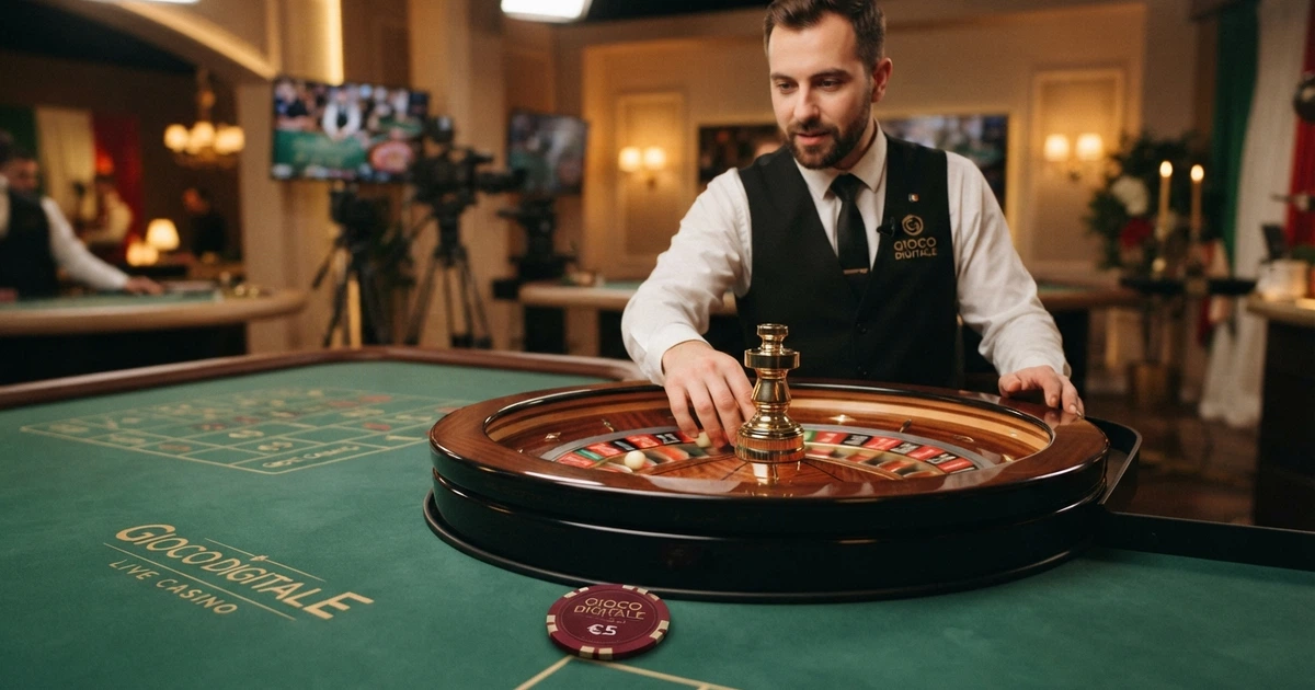 Interfaccia del casinò live di Gioco Digitale con un tavolo da roulette e croupier dal vivo inquadrato in primo piano