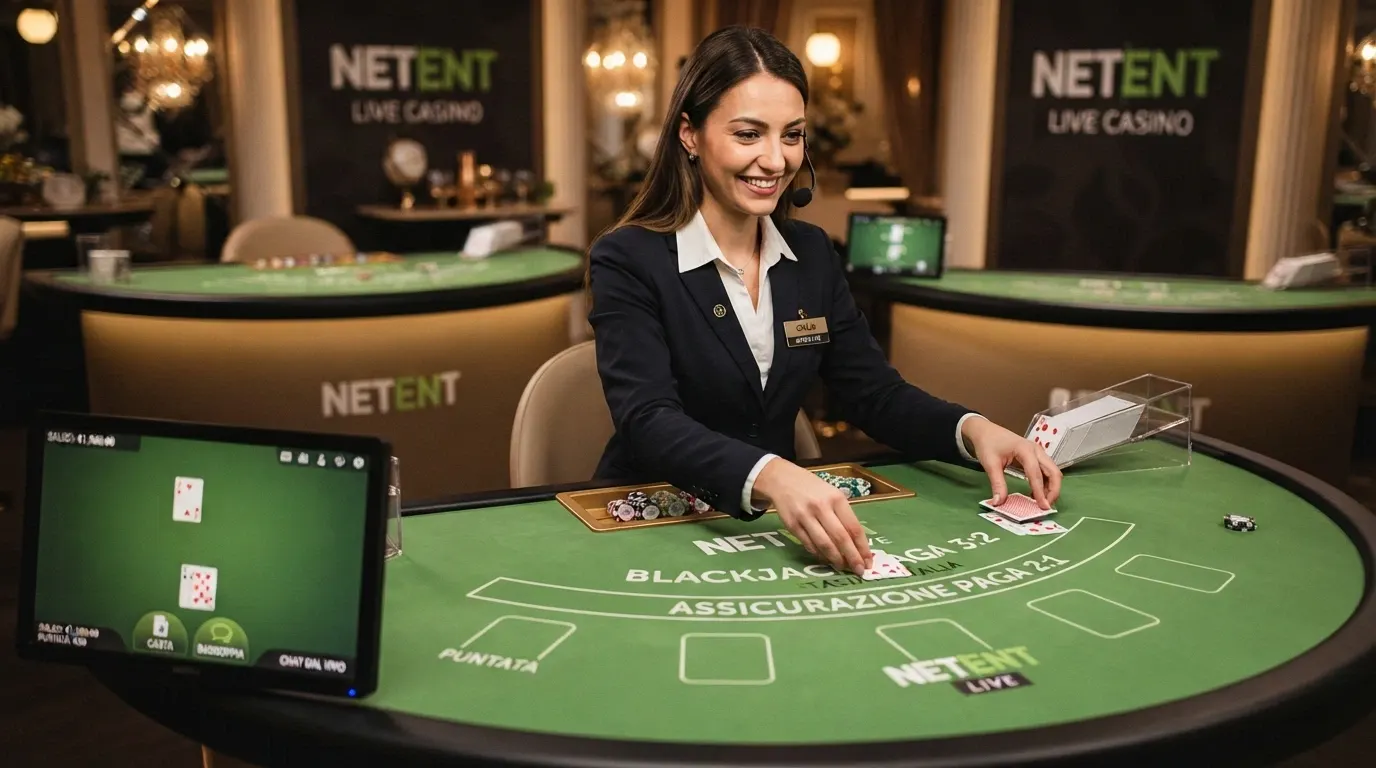 Un primo piano di una roulette NetEnt Live con dealer in italiano, interfaccia di puntata su schermo e dettaglio delle opzioni di gioco