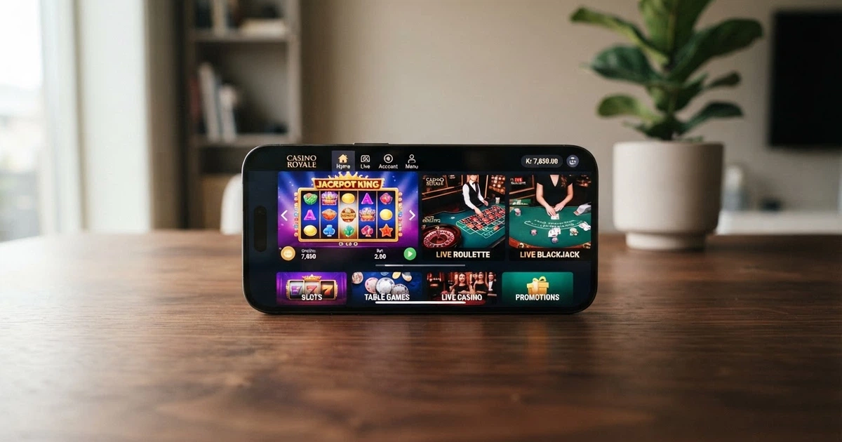 Interfaccia di un casinò mobile su smartphone con giochi in evidenza, logo ADM e menu di navigazione touch