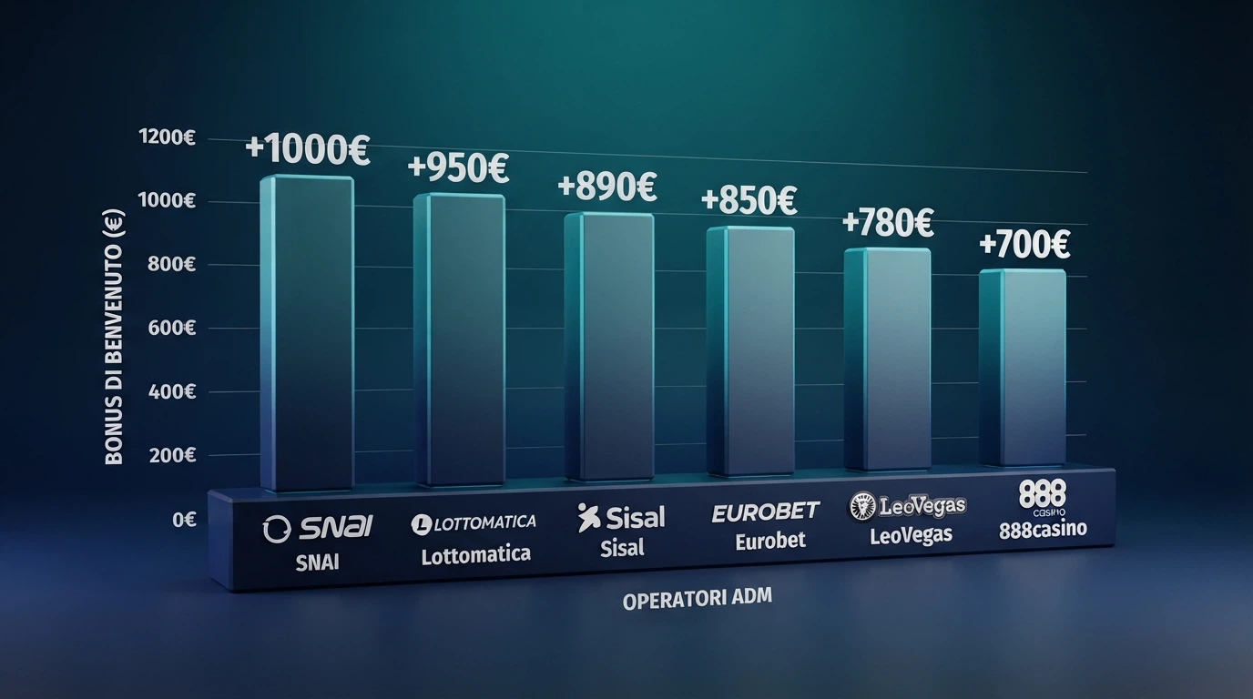 Tabella comparativa con i nomi, i bonus di benvenuto e i requisiti di puntata dei 10 casinò online recensiti