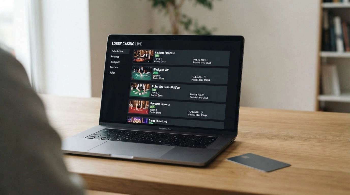 Schermata di confronto tra piattaforme di casinò dal vivo con loghi e indicatori di licenza ADM, interfaccia di gioco in italiano visibile in secondo piano.