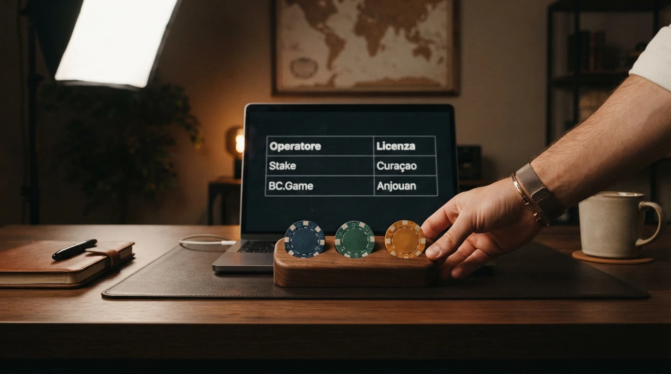 Una griglia con i nomi di dieci casinò non AAMS affiancati dalla rispettiva giurisdizione della licenza