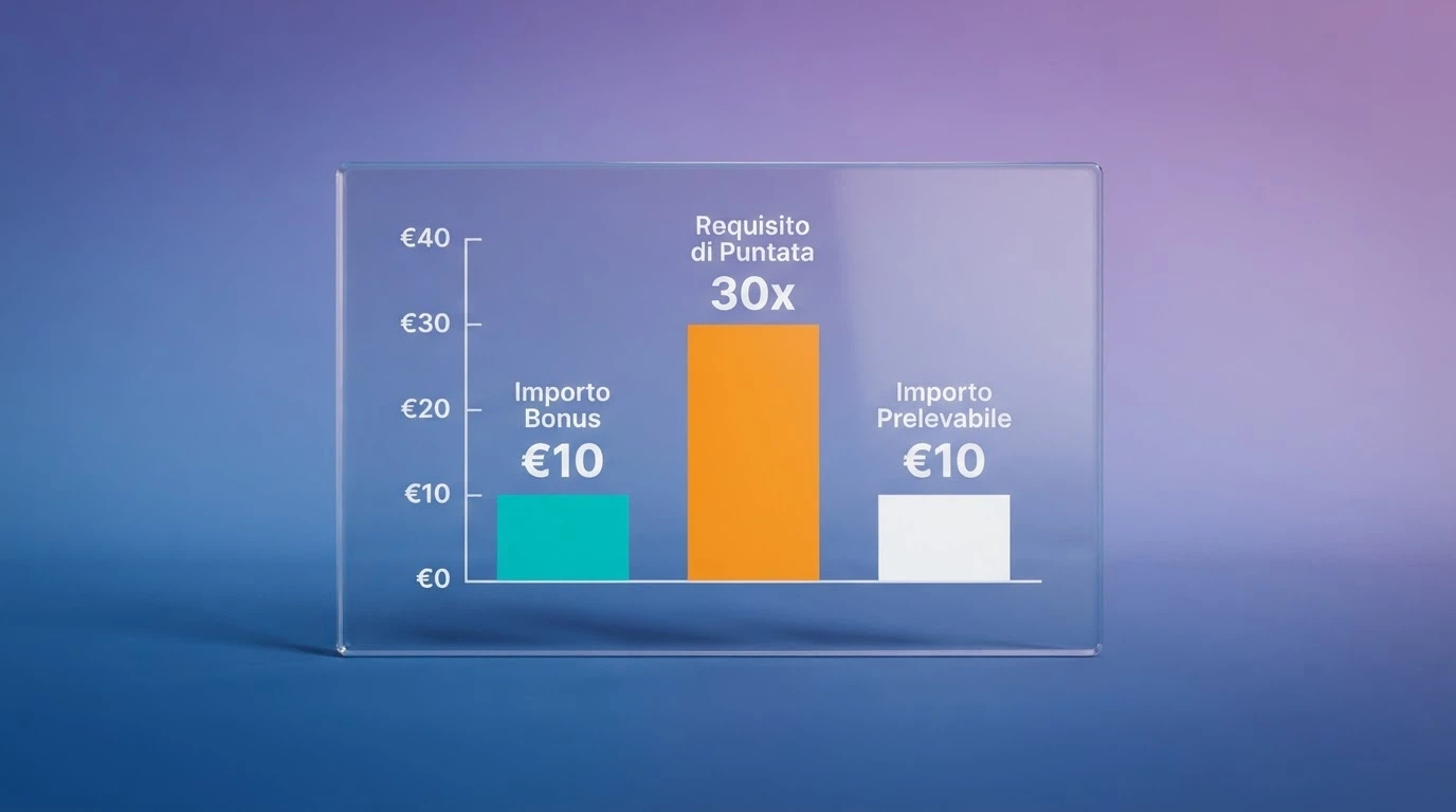 Schema visivo che confronta l'importo di un bonus giri gratis, il requisito di puntata applicato e l'importo effettivamente prelevabile al termine del wagering