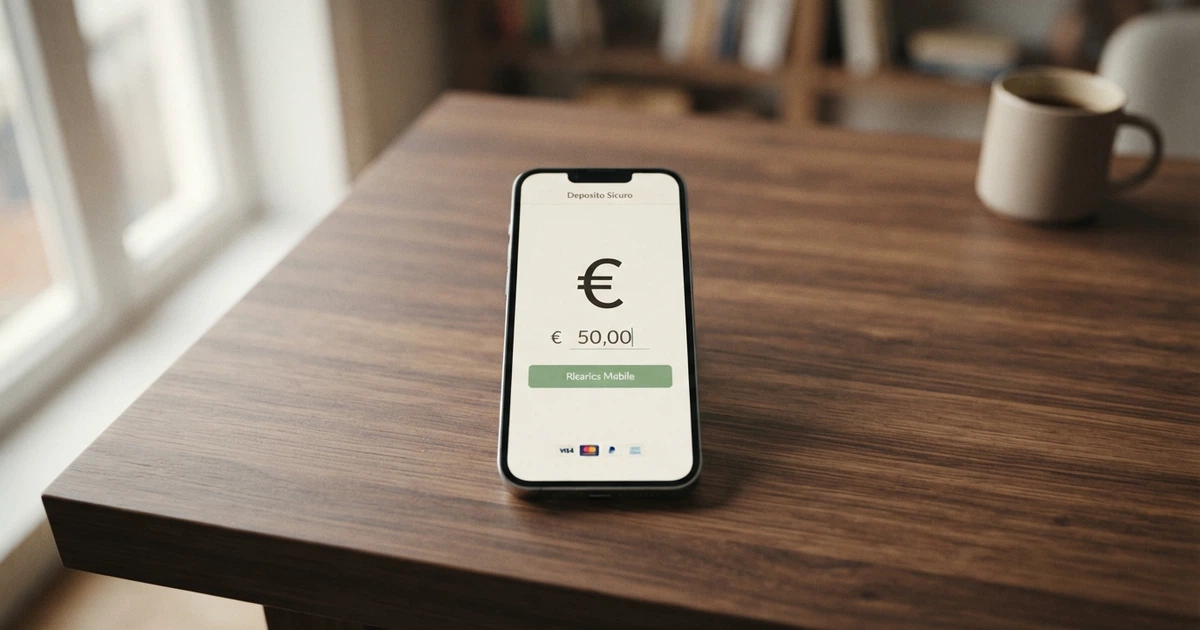 Uno smartphone che mostra la schermata di deposito di un casinò online con l'opzione di pagamento tramite credito telefonico evidenziata