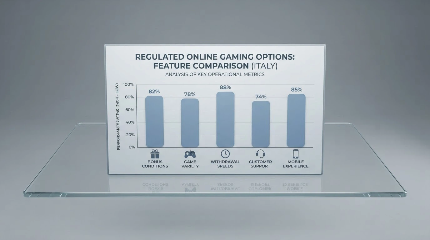 Una tabella che mette a confronto i principali casinò con licenza ADM per concessione, bonus, wagering e provider
