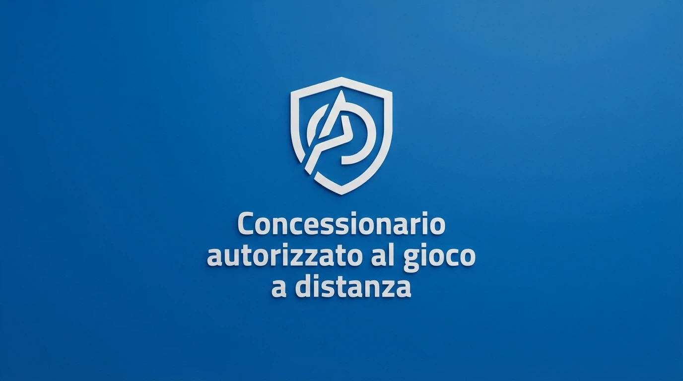 Il logo ADM accanto alla dicitura «Concessionario autorizzato al gioco a distanza» su sfondo blu istituzionale