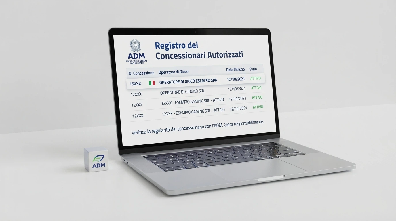 Il logo ufficiale dell'Agenzia delle Dogane e dei Monopoli accanto alla schermata del registro concessionari online