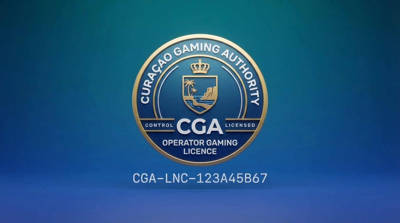 Sigillo della Curaçao Gaming Authority visualizzato nel footer di un casinò online, accanto al numero di licenza OGL