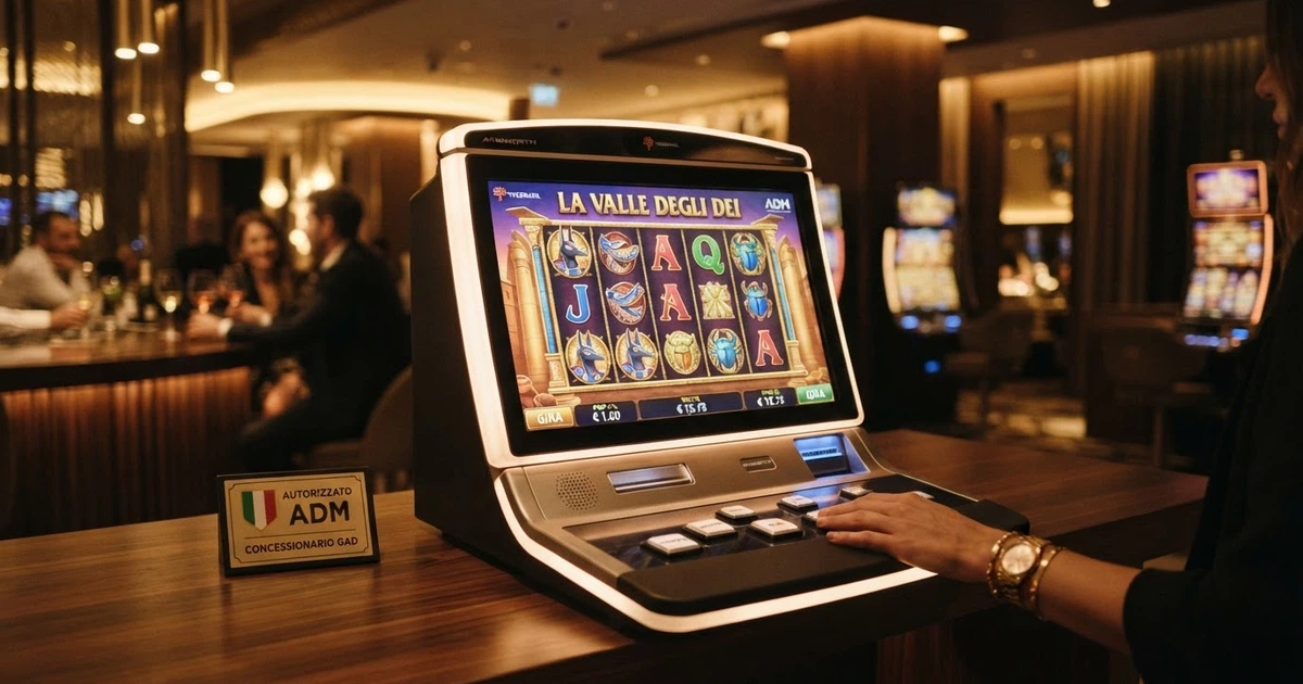 Logo Yggdrasil su sfondo con bandiera italiana e slot machine con interfaccia in italiano